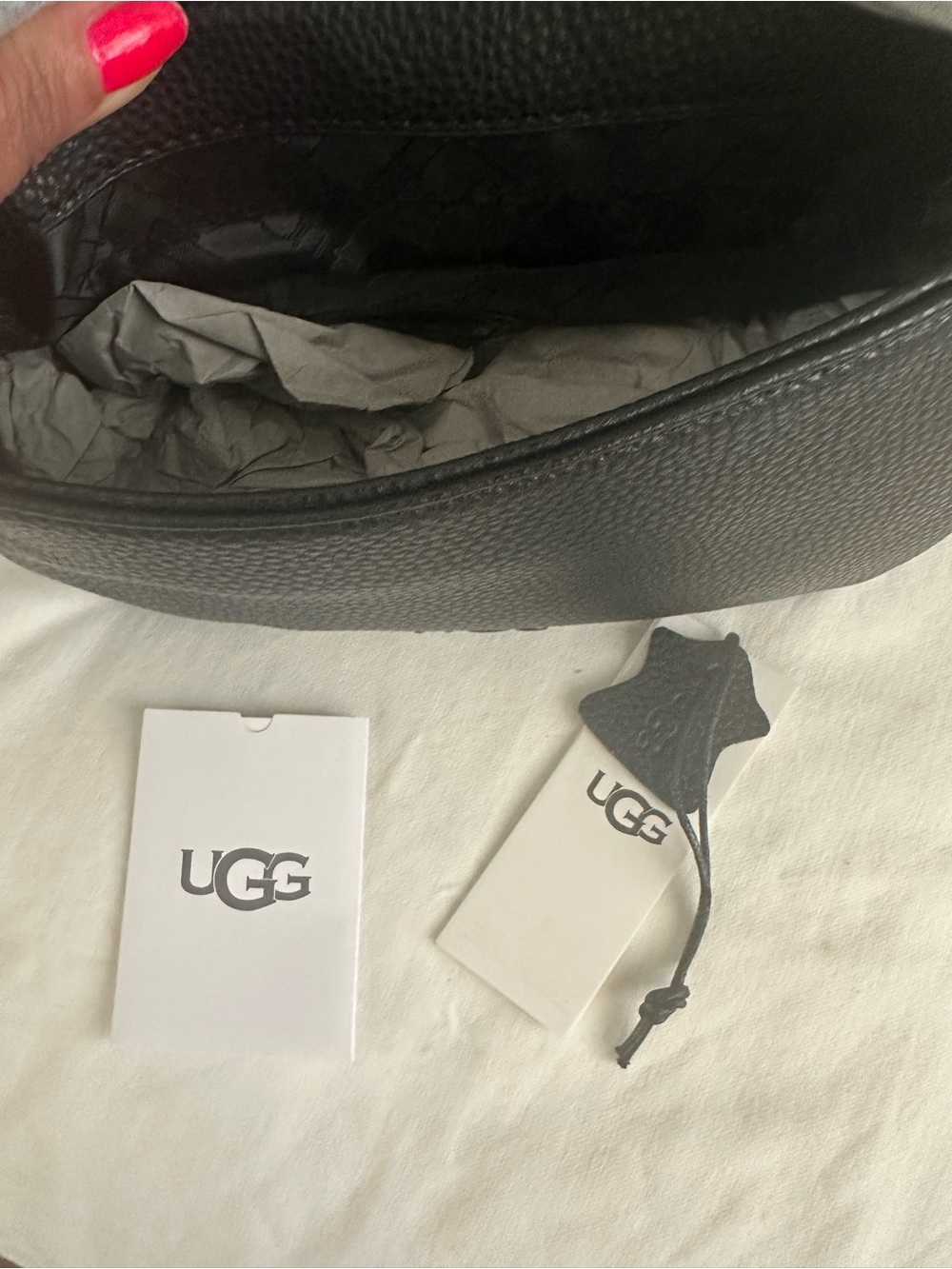 UGG Black Shearling-Trim Pebble Leather Shoulder Bag - Picture 4 of 4
